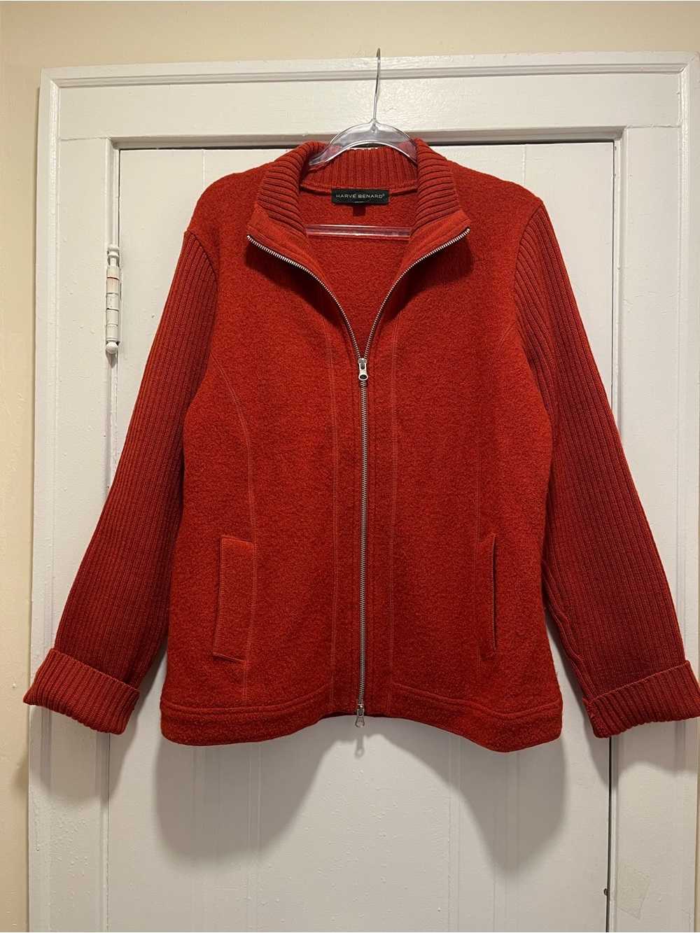 Harve Benard Boiled Wool Orange Rust Zip Autumn Cabincore Cozy Cardigan Sz L